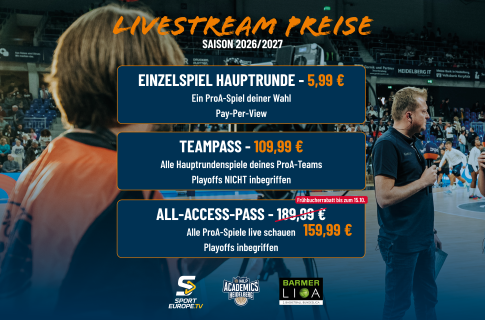 Livestream-Pässe für die ProA-Saison 2026/27 ab sofort buchbar