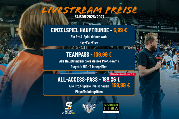 Livestream-Pässe für die ProA-Saison 2026/27 ab sofort buchbar